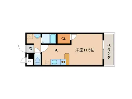 アンプルールパインガーデン(ワンルーム/1階)の間取り写真