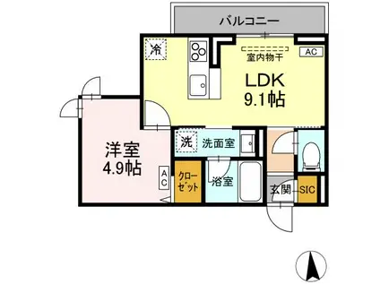 ディールーム寺町(1LDK/3階)の間取り写真