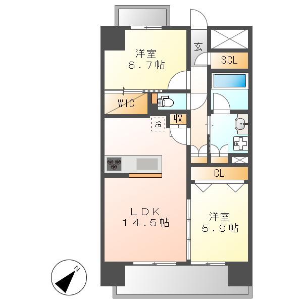 らとぅーる代官町イースト(2LDK/2階)の間取り写真