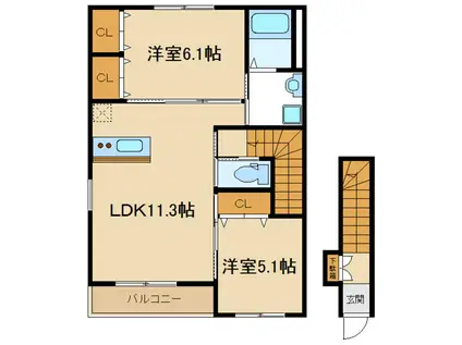 ルピナス向原(2LDK/2階)の間取り写真