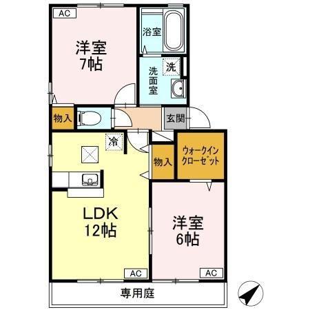 リヴェール D棟(2LDK/1階)の間取り写真
