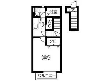 プロパティー長町B(1K/2階)の間取り写真