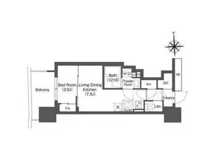 コンフォリア・リヴ本町ウエストQ(1DK/8階)の間取り写真