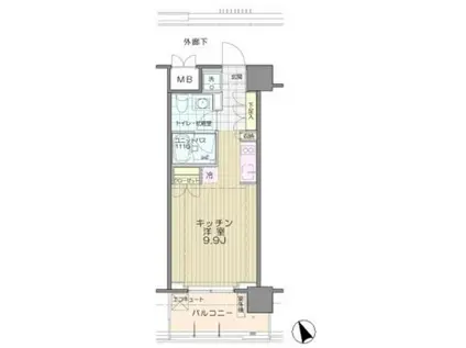 アンビエンテ芝浦(ワンルーム/9階)の間取り写真