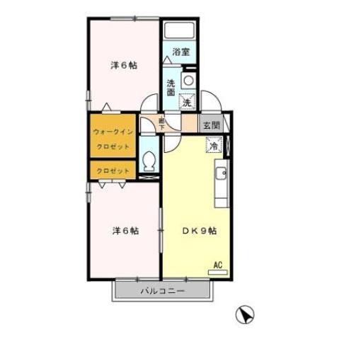 ウィルモア松山(2DK/2階)の間取り写真