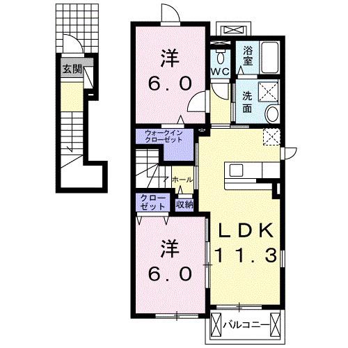 パストラーレ II(2LDK/2階)の間取り写真
