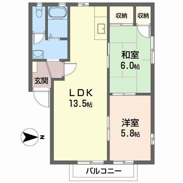 ディアスイースト A(2LDK/2階)の間取り写真