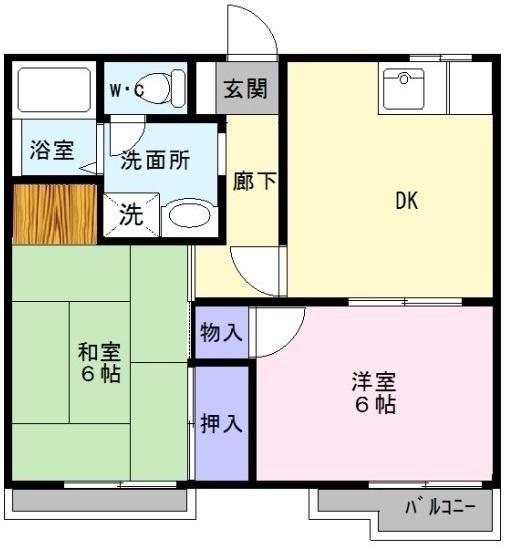 アーバンハイツⅡ(2DK/2階)の間取り写真