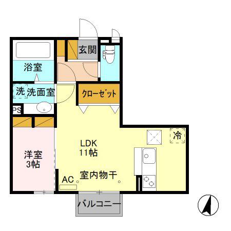 ラ・リヴィエール(1LDK/2階)の間取り写真