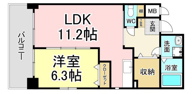 フォレスト陣原(1LDK/6階)の間取り写真