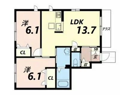 シャーメゾンリエート(2LDK/1階)の間取り写真