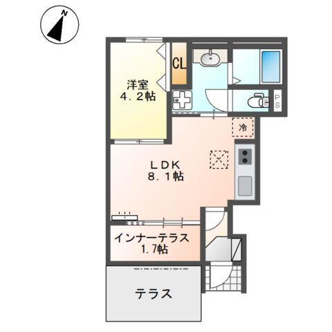 クレスト・若宮(1LDK/1階)の間取り写真