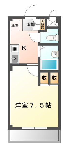 カサブランカ二村台(1K/4階)の間取り写真
