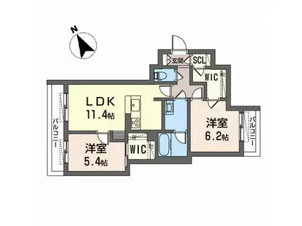 シャーメゾンセレナヴィラ(2LDK/2階)の間取り写真