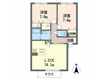 シャーメゾン東花園(2LDK/1階)の間取り写真