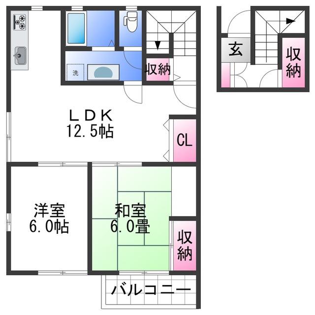 ガーデンコート中之島(2LDK/2階)の間取り写真