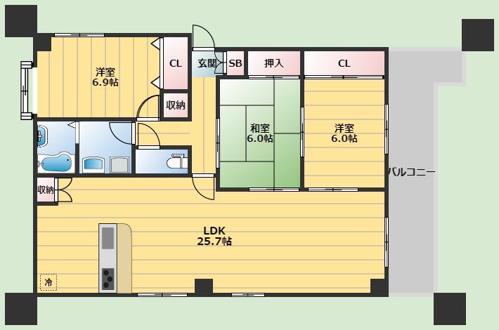 ドミール千里(3LDK/4階)の間取り写真