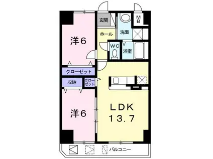 CALME AUBE CINQ(2LDK/2階)の間取り写真