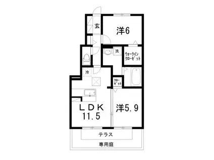福井ガーデンハイツ A棟(2LDK/1階)の間取り写真