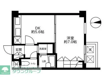 ハビタット東小金井(1DK/1階)の間取り写真