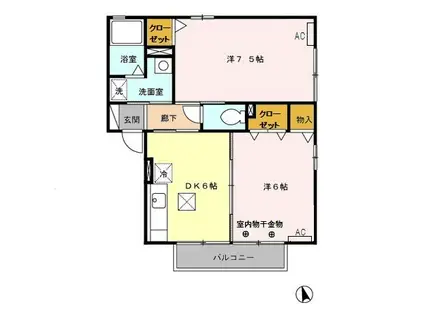 スプリング バレー(2DK/1階)の間取り写真