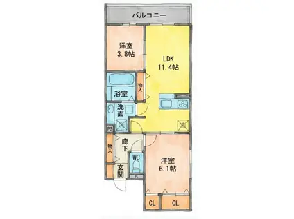 VERDE豊里(2LDK/1階)の間取り写真