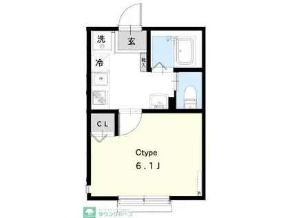 ベルンハルト谷津(1K/2階)の間取り写真