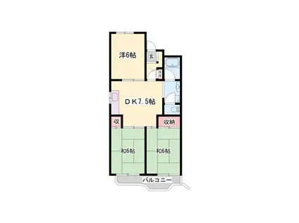 播磨城ノ宮3号棟(3DK/3階)の間取り写真