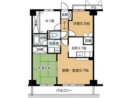 グランシャリオ壱番館(3LDK/4階)の間取り写真