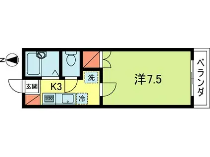 ハピネスM&H(1K/2階)の間取り写真