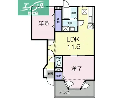 アウローラB(2LDK/1階)の間取り写真