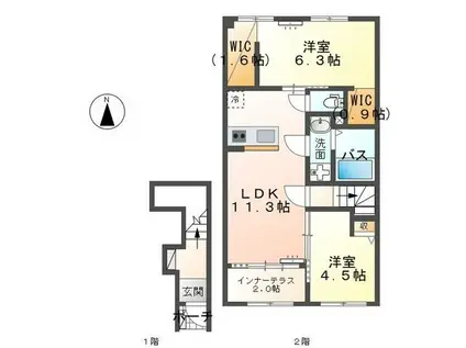 笠松町中野M様アパート(2LDK/2階)の間取り写真