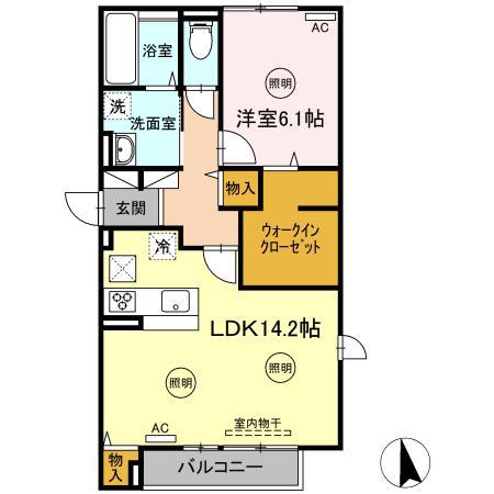 レセンテBB(1LDK/1階)の間取り写真