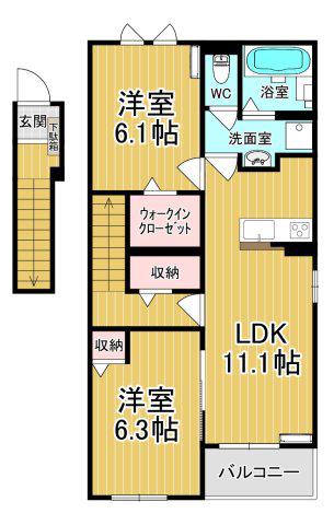 グレース メロウ I(2LDK/2階)の間取り写真