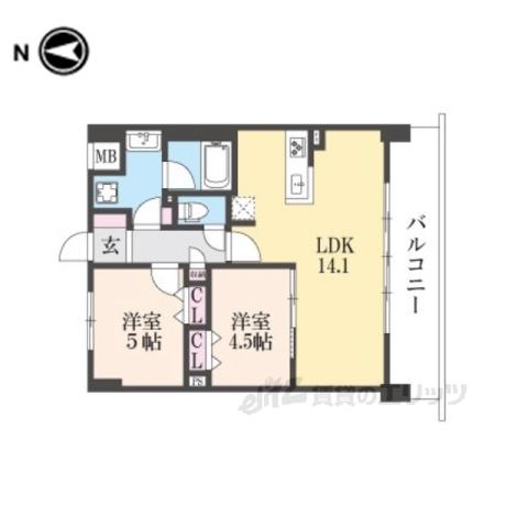 ブランシエスタ山科大塚(2LDK/4階)の間取り写真