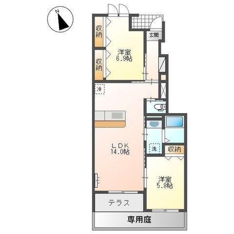 メルヴェーユII(2LDK/1階)の間取り写真