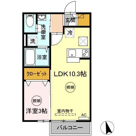 リビングタウン高松中央(1LDK/1階)の間取り写真