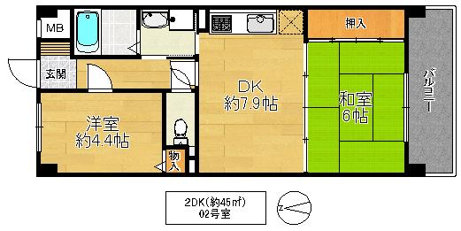 オルゴグラート放出(2LDK/4階)の間取り写真