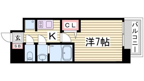 プレサンス三宮東フィール(1K/10階)の間取り写真