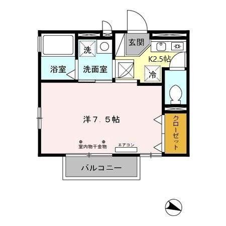 アムールS三郷(1K/1階)の間取り写真