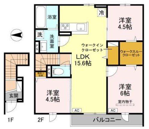 トリシア東太子(3LDK/2階)の間取り写真
