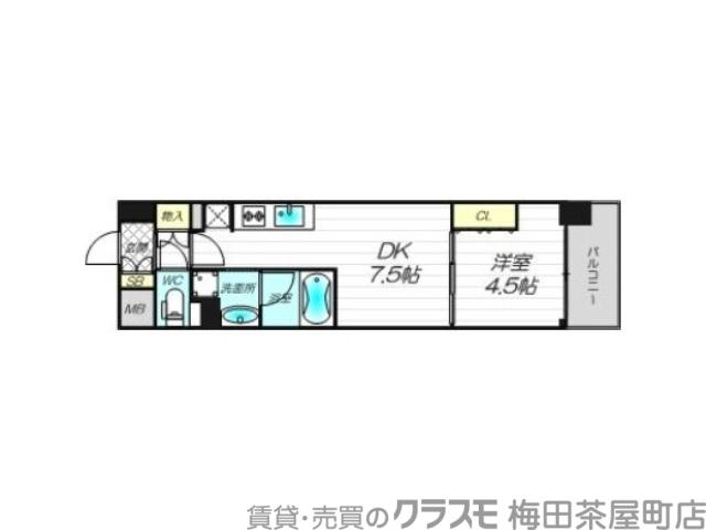 ザ・パークハビオ天満橋(1DK/6階)の間取り写真