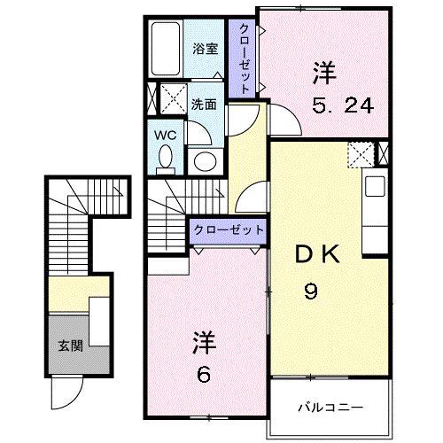 グリーンヒルズ清和II(2DK/2階)の間取り写真