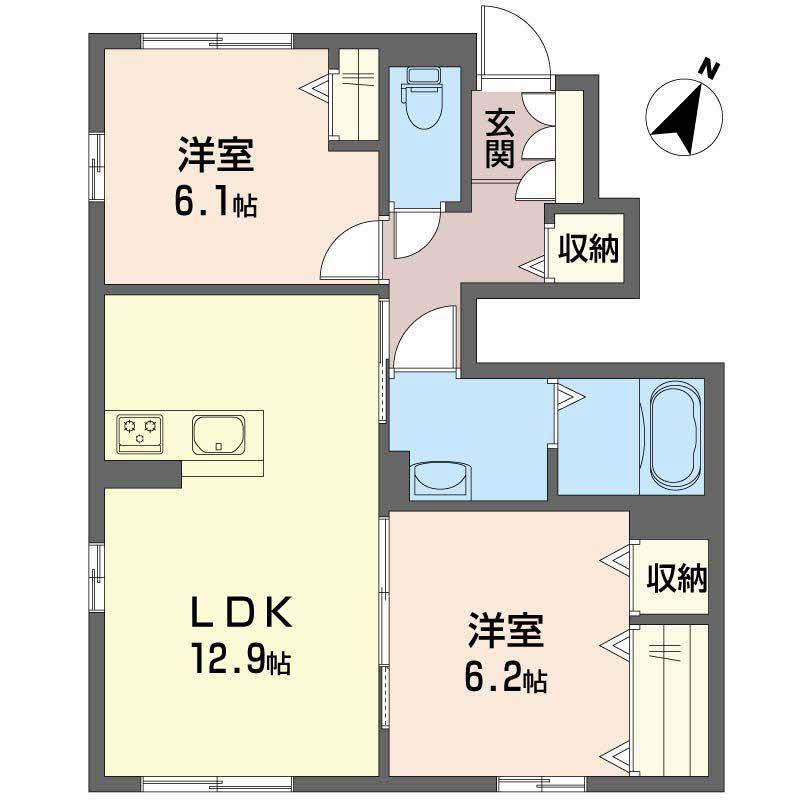 リバーサイド広古新開A棟(2LDK/1階)の間取り写真