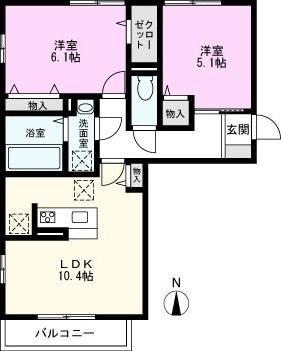ゼルコバ II(2LDK/1階)の間取り写真