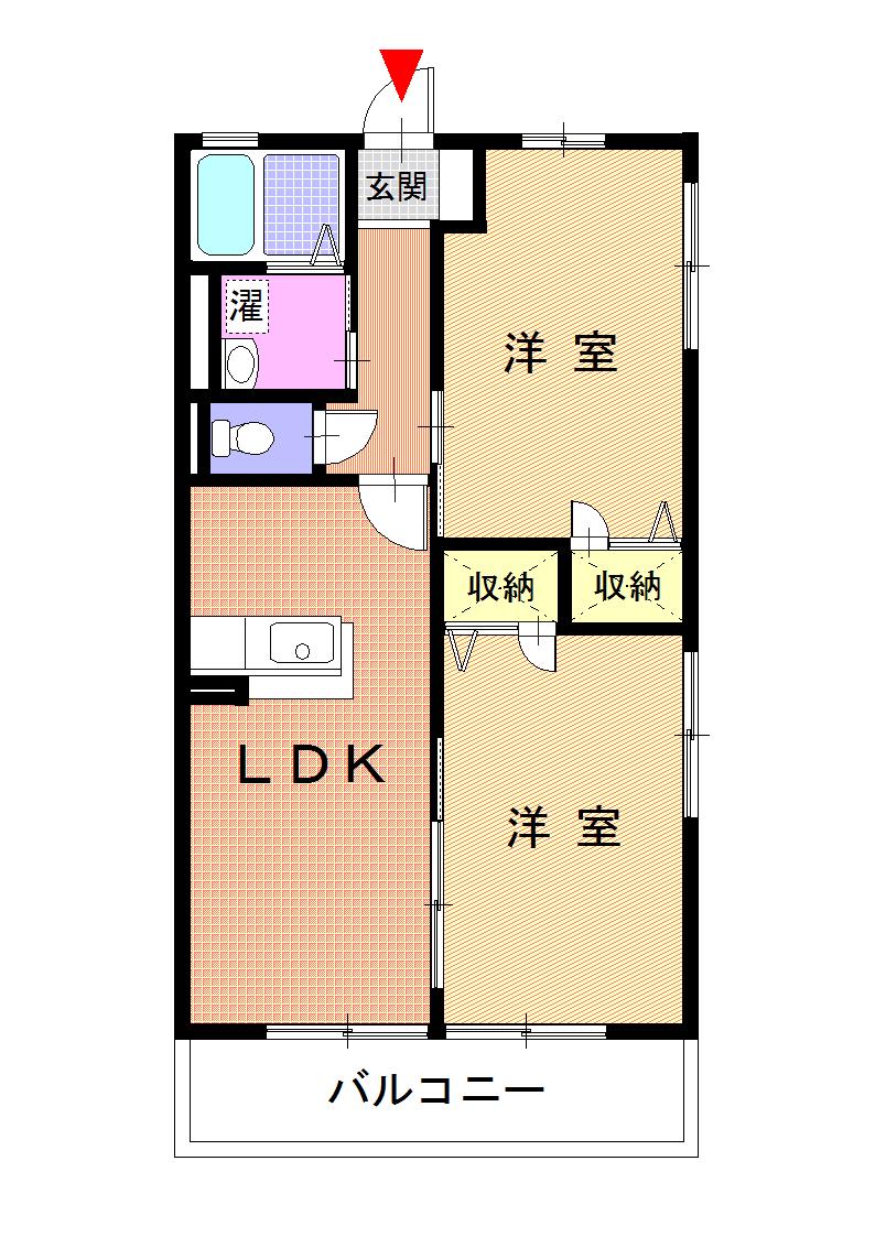メルベーユ松田(2LDK/1階)の間取り写真