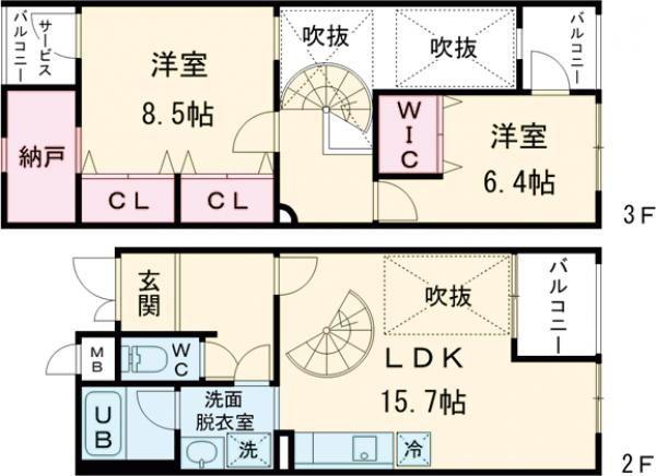 プライムガーデン(2LDK/2階)の間取り写真
