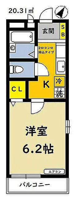 グリーンハウス(1K/2階)の間取り写真