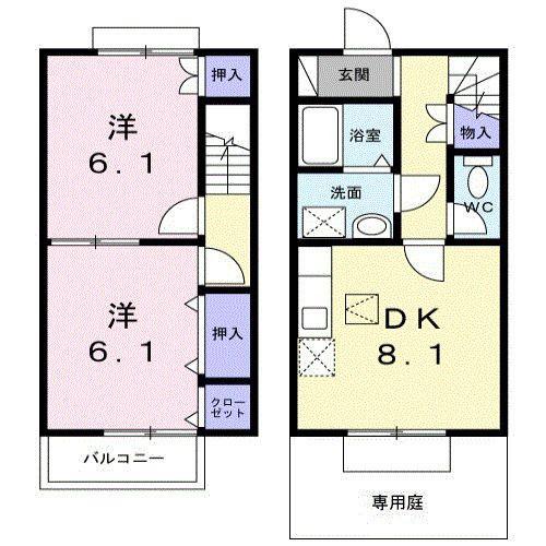 つくばエクスプレス みらい平駅 徒歩35分 2階建 築19年(2DK/1階)の間取り写真