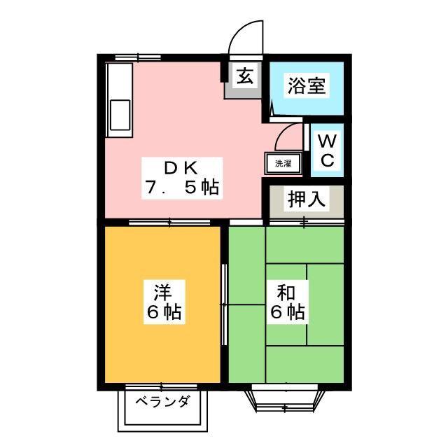 セラミックKATO C棟(2DK/2階)の間取り写真